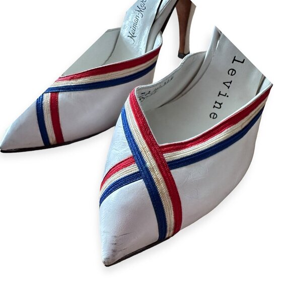 Vintage Herbert Levine Tricolor Slingback Pumps 1950s White Leather Heels, 6B - Picture 9 of 16